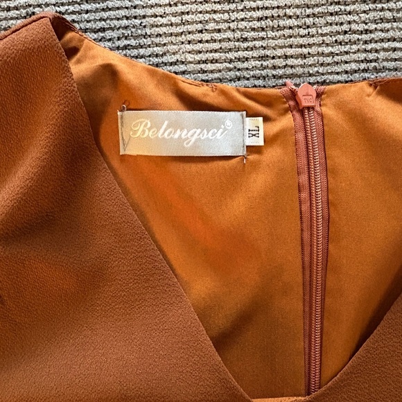 Orange V-Neck Dress with Ruffle Sleeves - Picture 2 of 2